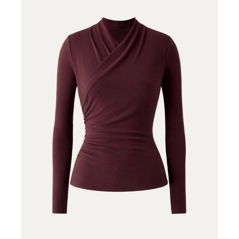 OGL Top Size L NEW Ruby Red Maroon Surplice Long Sleeve Top V Neck Stretch - Picture 2 of 11